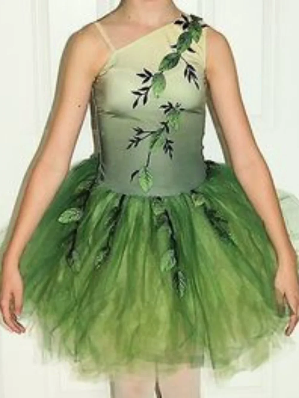 Forest green ballet costume with layered tulle skirt